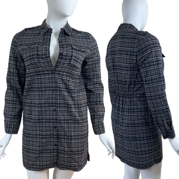 Kenneth Cole Women Size 14 Gray Plaid Cotton Shirt Mini Dress Roll Sleeve Tunic - Picture 1 of 15